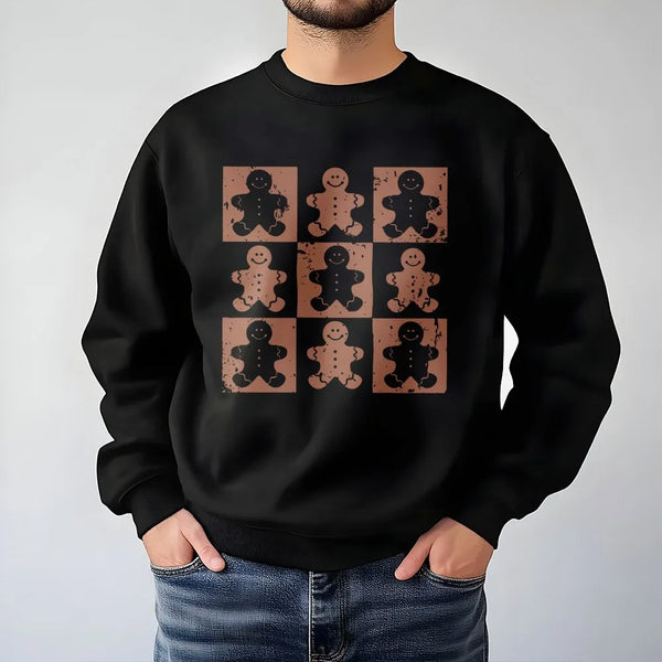 Retro Pop Art Christmas Cookie Sweater, Gingerbread Man Sweatshirt, Festive Holiday Baking Crewneck, Comfy Winter Pullover, X