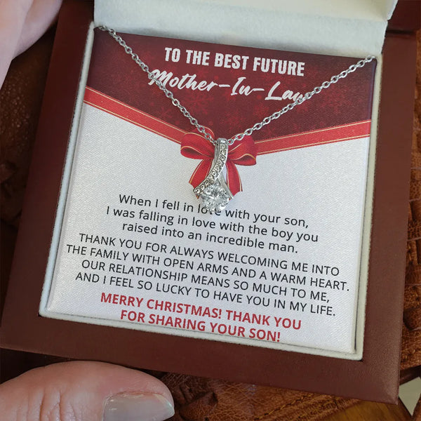 Wedding Sentiment Christmas Necklace, Future Mother-in-Law Necklace, 14k White Gold Over Stainless Steel Pendant