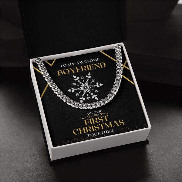 Boyfriend Holiday Chain, First Christmas Cuban Link Chain Necklace, Mens Cuban Link Jewelry, Romantic Boyfriend Necklace, Pre