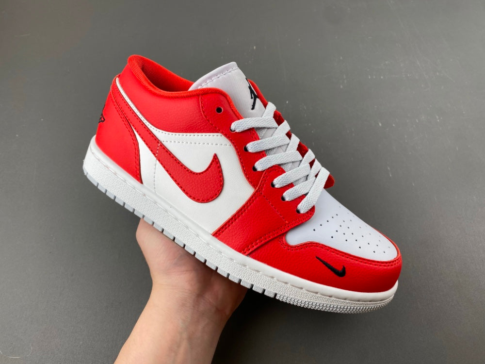 Low Top Sneakers, White Black Red Colorway, Lace Up Design, Casual Gift for Sneaker Fans