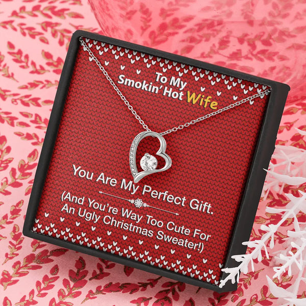 Romantic Wife Heart Pendant Necklace, Smokin' Hot Wife Forever Love Heart Necklace, 14K White Gold Forever Love Necklace, Chr