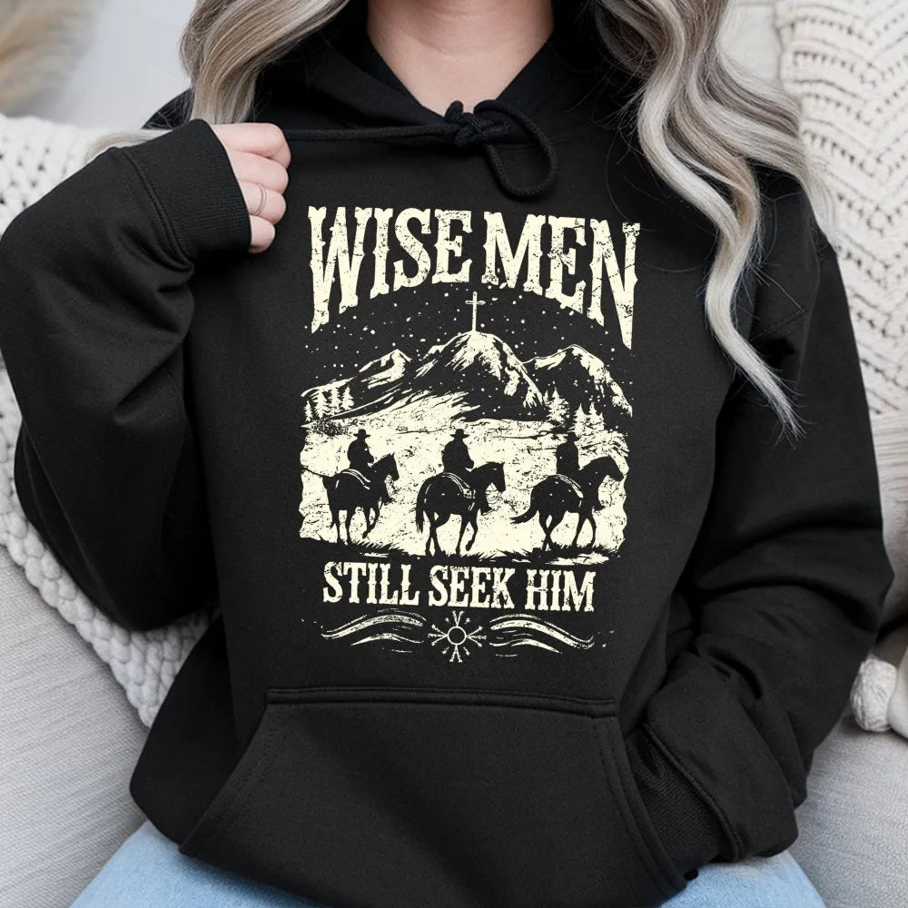 Western Cowboy Nativity Hoodie, Wise Men Still Seek Him Hoodie, Christian Faith Christmas Pullover Hoodie, Religious Holiday 