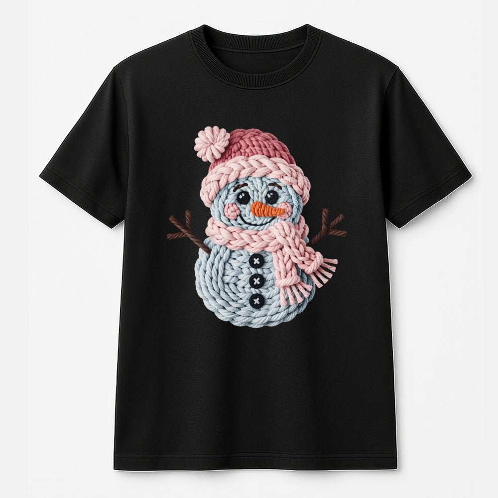 Adorable Winter Snowman T-Shirt, Knitted Snowman Christmas Shirt, Faux Knit Holiday Graphic Tee, Comfy Xmas Present Shirt for