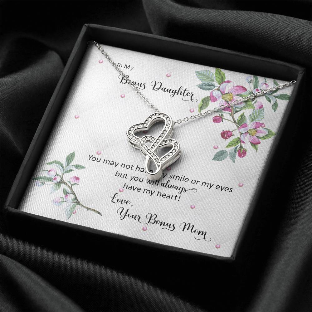 Interlocking Heart Pendant, Double Heart Necklace for Bonus Daughter, 14K White Gold Necklace, Birthday Christmas Present fro