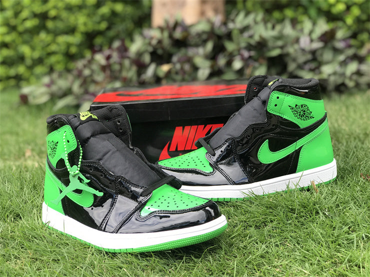 High Top Sneakers, Black Green Colorway, Patent Leather Footwear, Lace Up Design, Casual Gift for Sneaker Fans