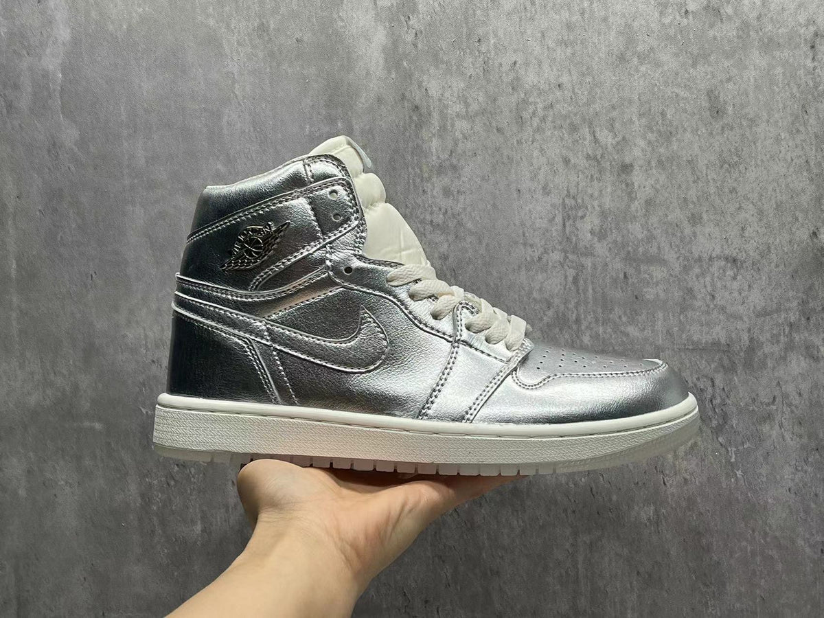 High Top Sneakers, Silver Colorway, Lace Up Design, Casual Gift for Sneaker Fans