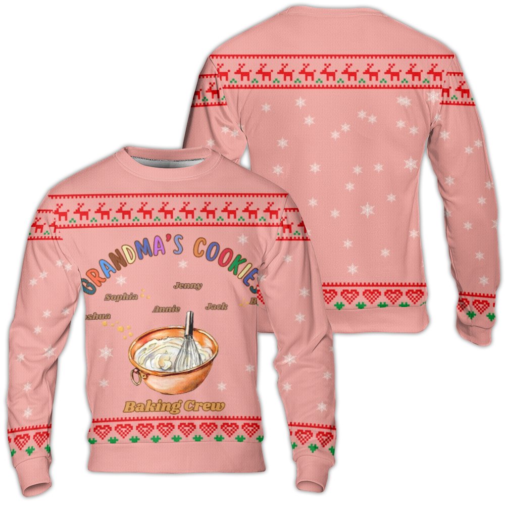 Custom Family Name Christmas Sweater, Grandmas Cookies Baking Crew Ugly Sweater, Personalized Holiday Sweater, Humorous Grand