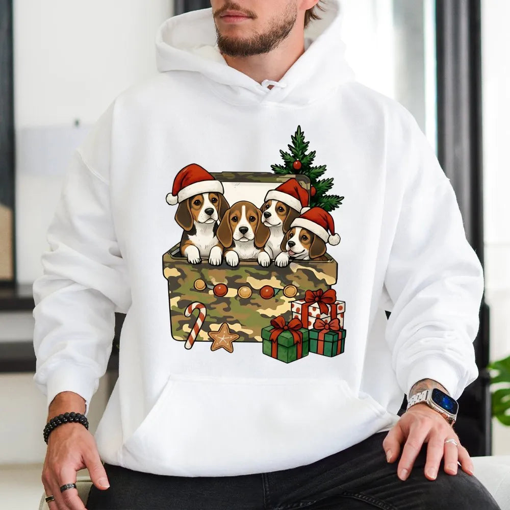 Puppies in Gift Box Hoodie, Beagle Christmas Hoodie, Adorable Beagle Dog Sweatshirt, Christmas Pet Lover Hoodie, Winter Dog H