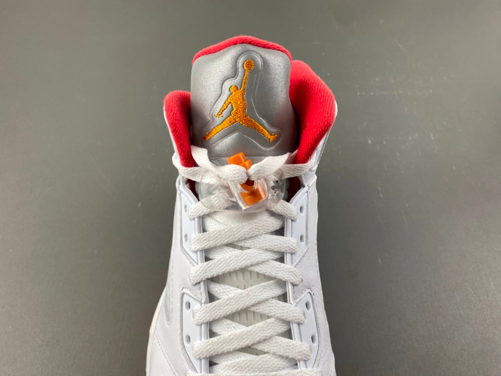 Retro High Top Sneakers, White Orange Colorway, Lace Up Design, Casual Gift for Sneaker Fans