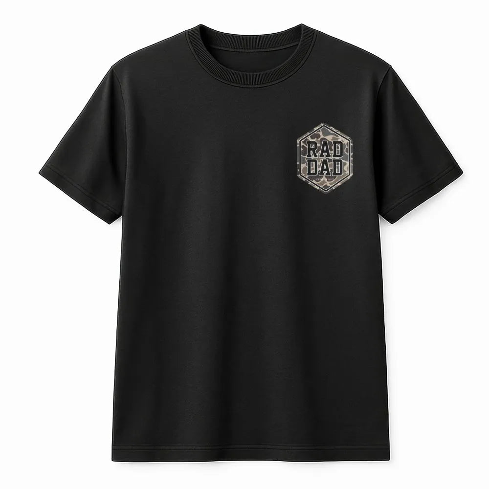 Rad Dad Graphic T-Shirt | Camouflage Hexagon Print | Soft 100% Cotton | Perfect Father's Day Gift for Dads
