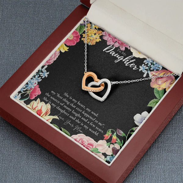 Interlocking Heart Necklace, To My Daughter Heart Necklace, Sentimental Love Necklace, Christmas Present from Mom, Birthday K