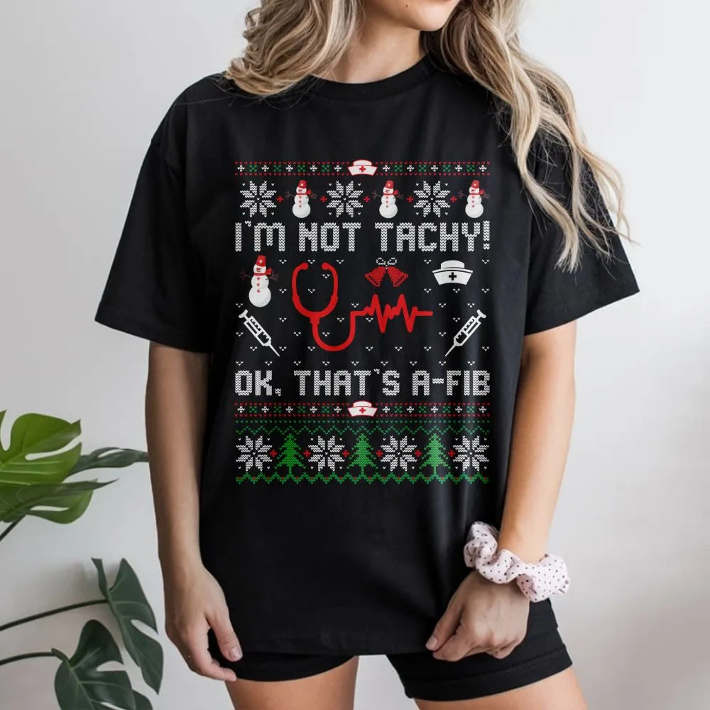 Humorous Medical Ugly Sweater Shirt, Nurse Christmas T-Shirt, Holiday Doctor Tee, Adorable Hospital Staff Graphic T-Shirt, Xm