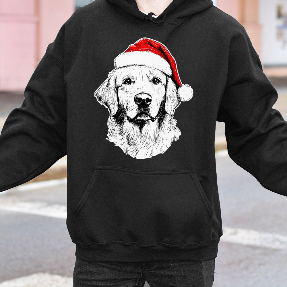 Santa Hat Dog Christmas Hoodie, Golden Retriever Christmas Hoodie, Adorable Pet Lover Christmas Hoodie, Holiday Dog Graphic P