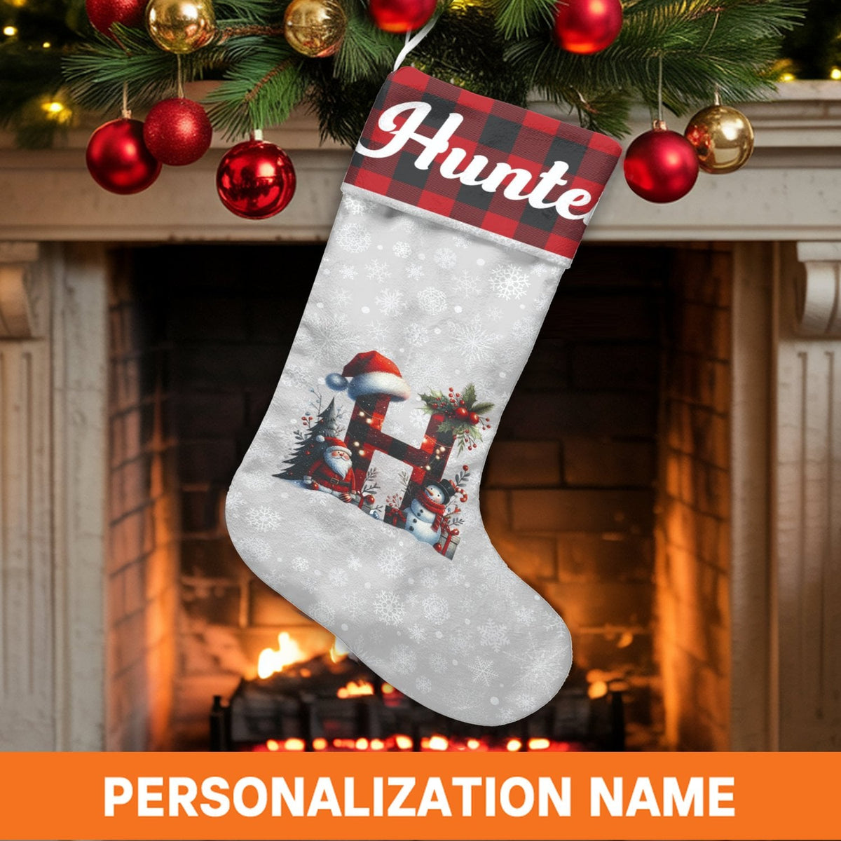 Custom Name Stocking, Personalized Buffalo Plaid Christmas Stocking, Monogram Holiday Stocking, Family Christmas Stocking, Fe