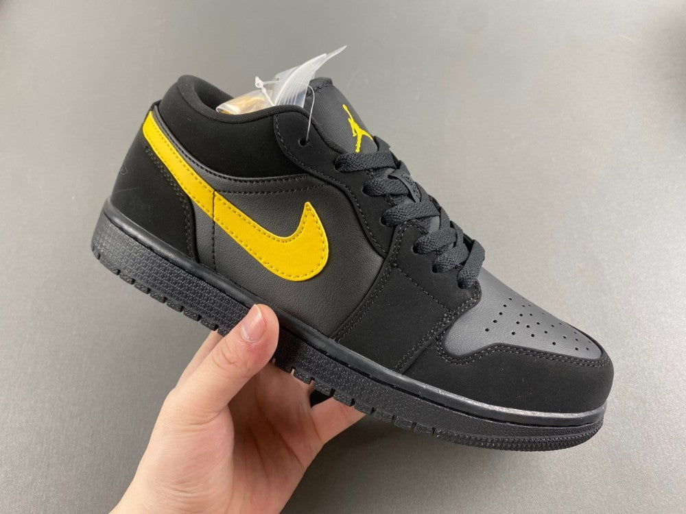 Low Top Sneakers, Black Yellow Colorway, Lace Up Design, Casual Gift for Sneaker Fans