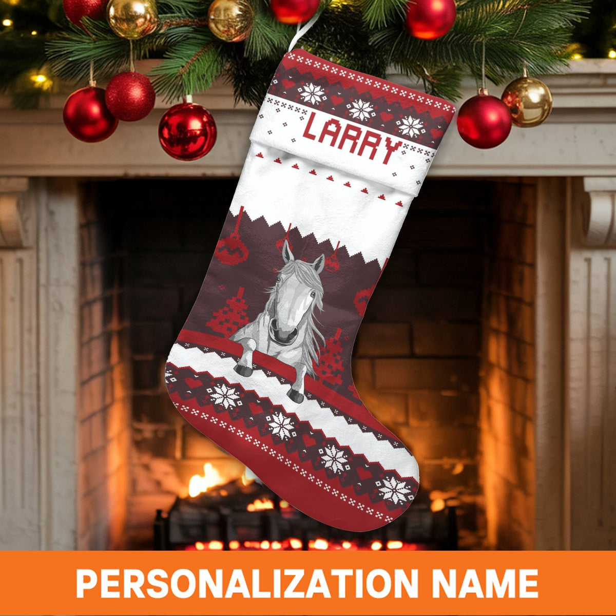 Custom Name Holiday Stocking, Personalized Horse Christmas Stocking, Equestrian Pet Christmas Stocking, Horse Lover Xmas Deco