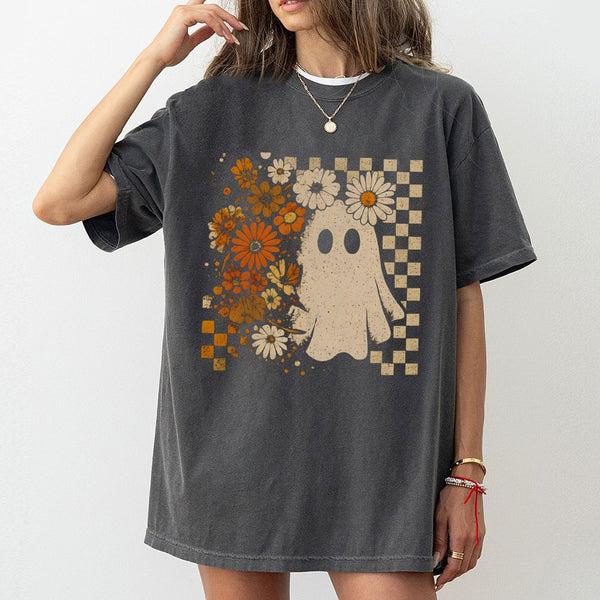 Ghost T-Shirt | Retro Floral Halloween Design | Premium 100% Cotton | Cute Cottagecore Spooky Season Gift