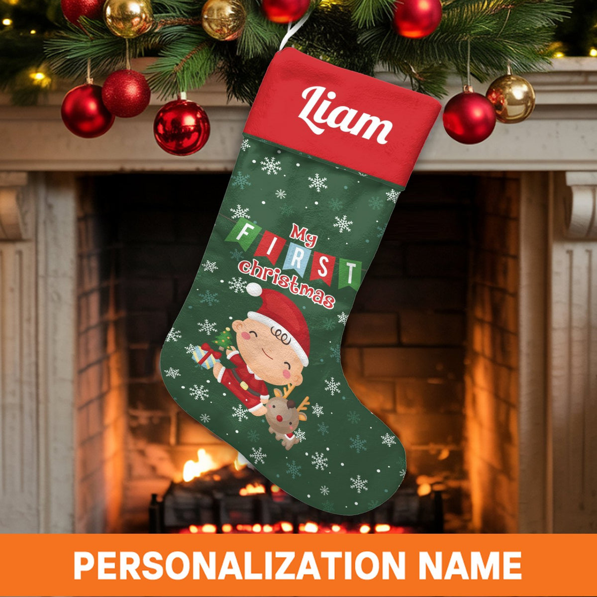 Personalized Custom Name Holiday Stocking, Baby's First Christmas Stocking, Velboa Velvet Christmas Stocking, Keepsake Newbor