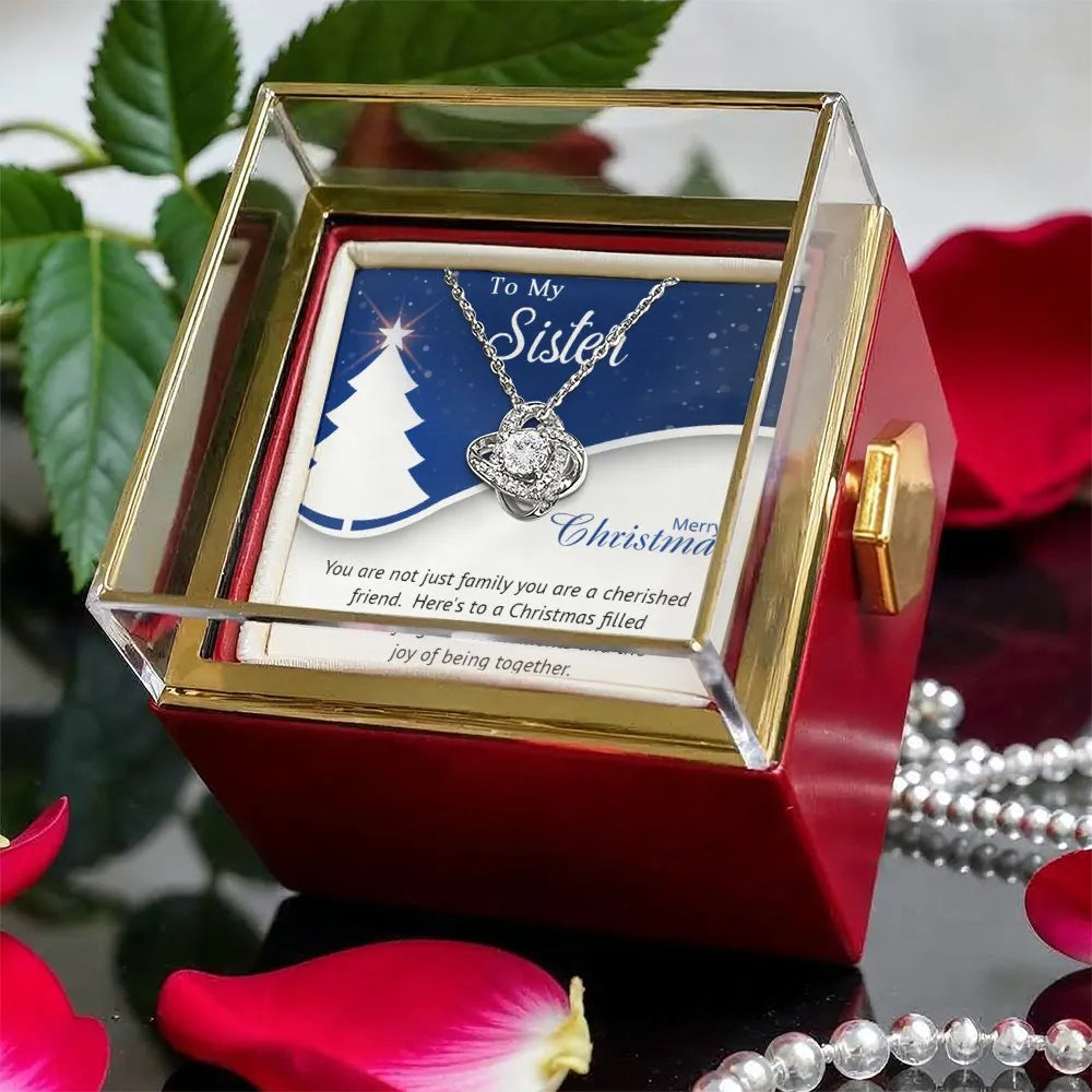 Christmas Sister Necklace, Sister Love Knot Necklace, Cubic Zirconia Pendant Necklace, Merry Christmas Holiday Present for He