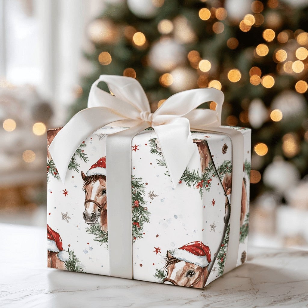 Rustic Equestrian Holiday Gift Wrap, Watercolor Horse Christmas Wrapping Paper, Country Farmhouse Gift Wrapping Paper, Xmas R