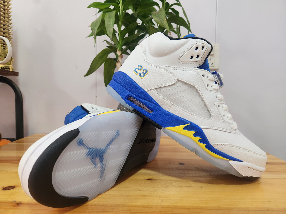 High Top Sneakers, White Blue Colorway, Lace Up Design, Casual Gift for Sneaker Fans