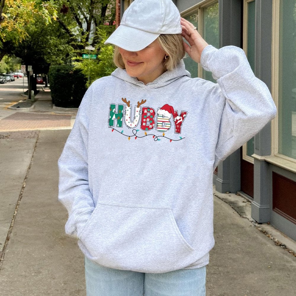 Festive Holiday Lights Sweatshirt, Wifey Christmas Hoodie, Adorable Matching Couple Christmas Hooded Pullover, Xmas Present f