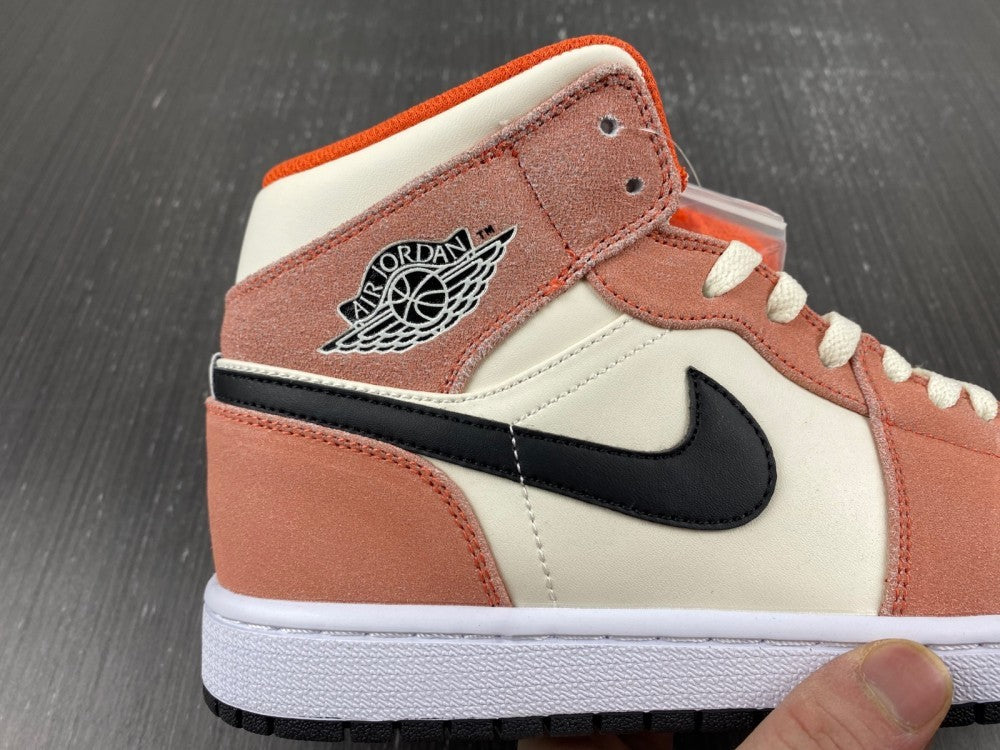 Mid Top Sneakers, White Black Pink Orange Colorway, Suede Footwear, Lace Up Design, Casual Gift for Sneaker Fans