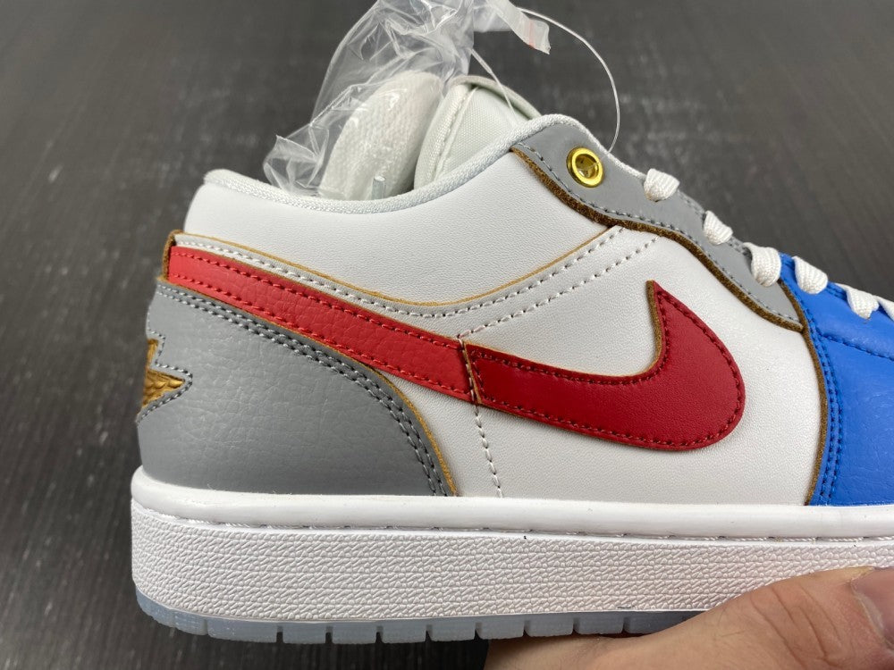 Low Top Sneakers, Blue White Red Colorway, Lace Up Design, Casual Gift for Sneaker Fans