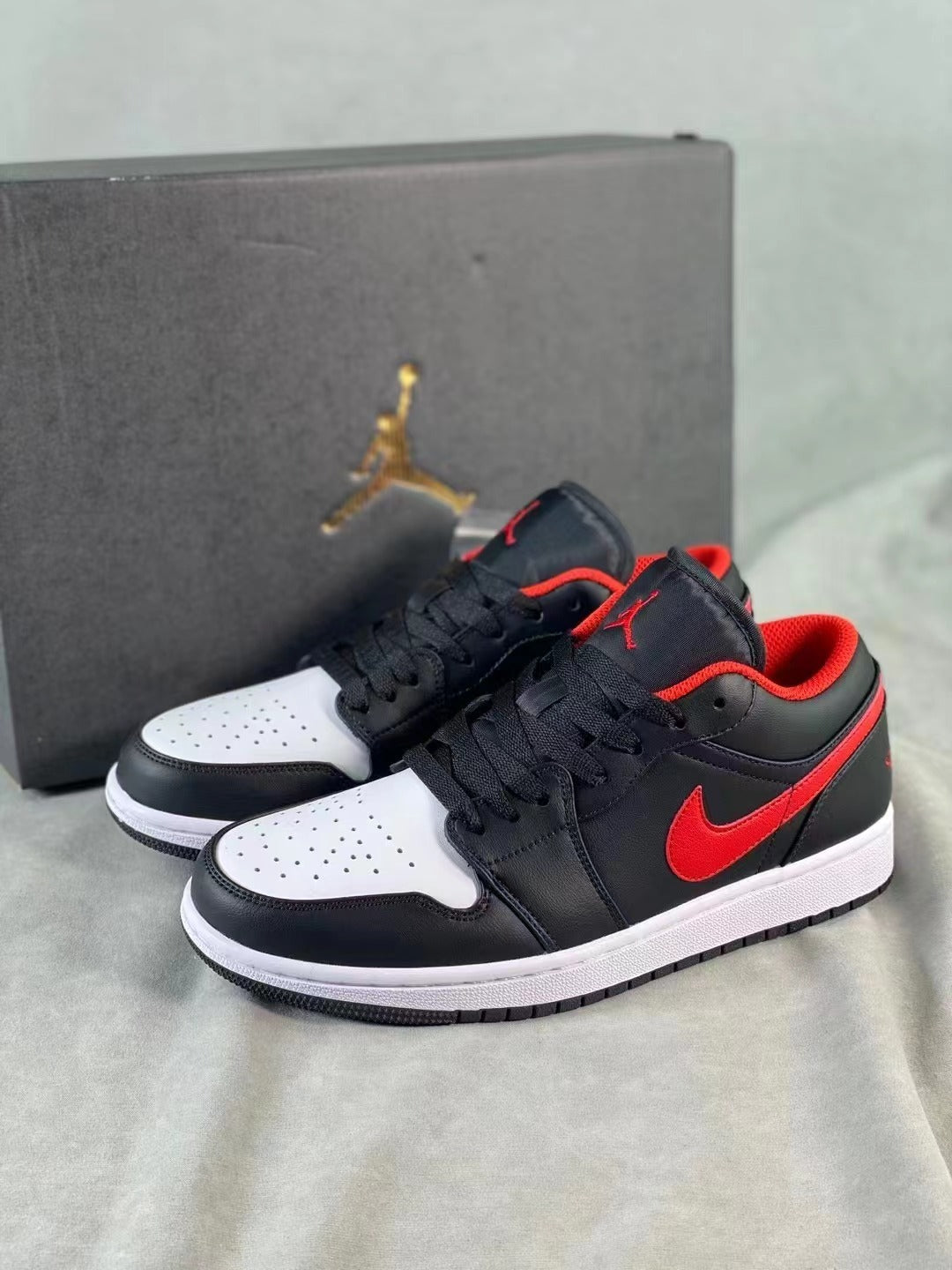 Low Top Basketball Shoes, Black Red Colorway, Lace Up Design, Casual Gift for Shoe Lovers
