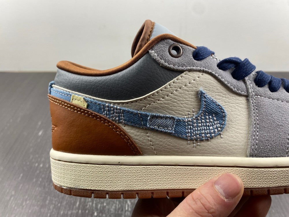Low Top Sneakers, Blue White Brown Colorway, Lace Up Design, Casual Gift for Sneaker Fans