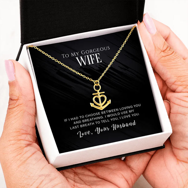 Stainless Steel Nautical Anchor Heart Pendant Necklace, Anchor Heart Necklace for Wife, Romantic Anniversary Jewelry, Christm