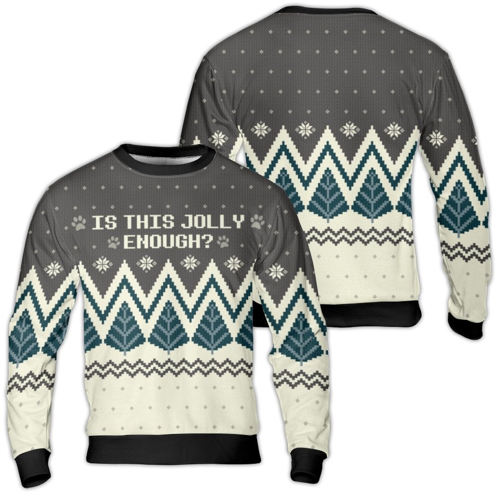 Dog Paw Print Tree Sweatshirt, Is This Jolly Enough Ugly Christmas Sweater, Festive Pet Lover Crewneck, Humorous Xmas Party O