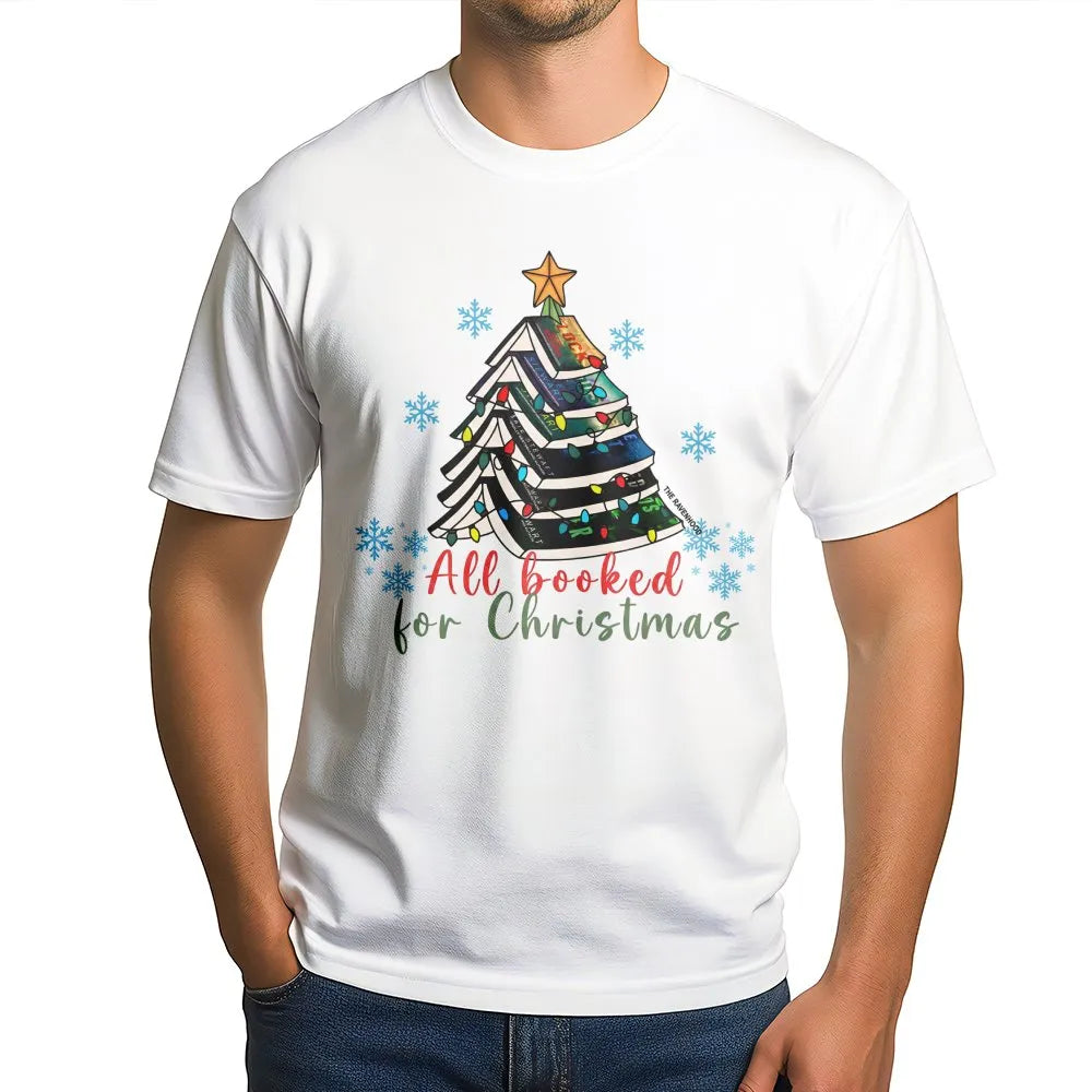 Book Tree Holiday Graphic Tee, All Booked for Christmas T-Shirt, Bookworm Christmas Shirt, Adorable Book Lover Holiday Graphi