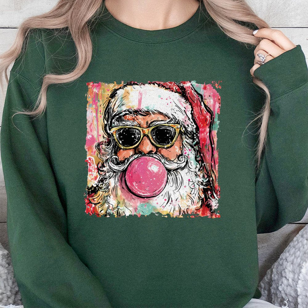 Retro Bubblegum Santa Crewneck, Cool Santa Bubble Gum Sweatshirt, Humorous Santa Christmas Sweater, Vintage Holiday Graphic S