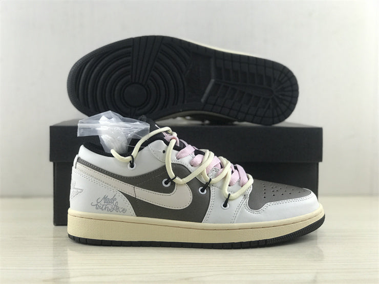 Low Top Sneakers, Gray White Colorway, Lace Up Design, Casual Gift for Sneaker Fans