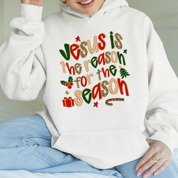 Leopard Christian Christmas Sweatshirt, Jesus Is the Reason for the Season Hoodie, Faith Based Holiday Hooded Pullover, Relig