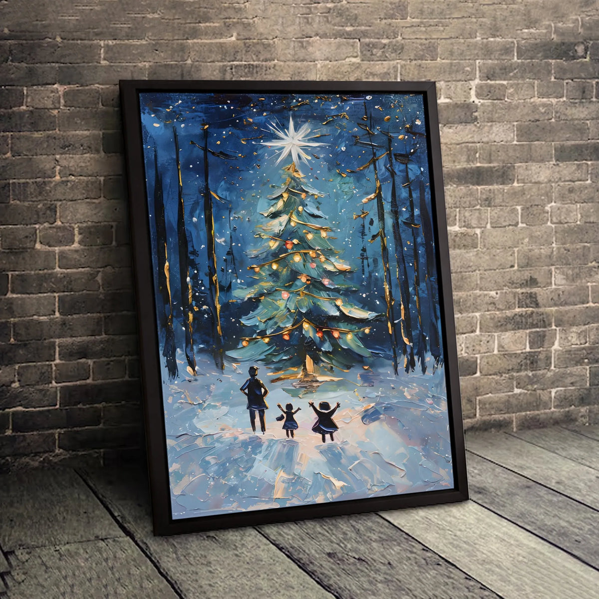 Snowy Pine Forest Impasto Canvas Wall Art, Winter Christmas Tree Canvas Print, Festive Holiday Canvas Painting, Comfy Winter 