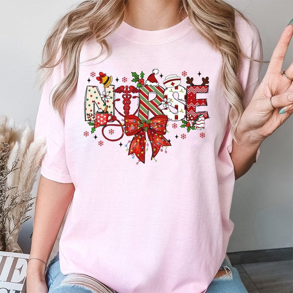 Festive Holiday Medical Graphic Tee, Christmas Nurse Stethoscope T-Shirt, RN LPN Nursing Student Xmas Shirt, Healthcare Prese