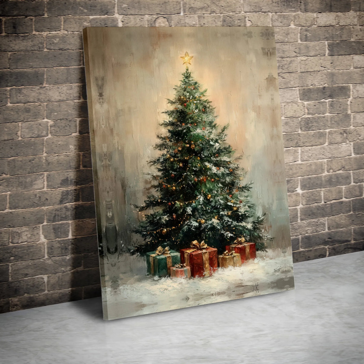 Vintage Holiday Presents Canvas Print, Rustic Christmas Tree Canvas Art, Farmhouse Xmas Pine Tree Canvas, Festive Seasonal Ho