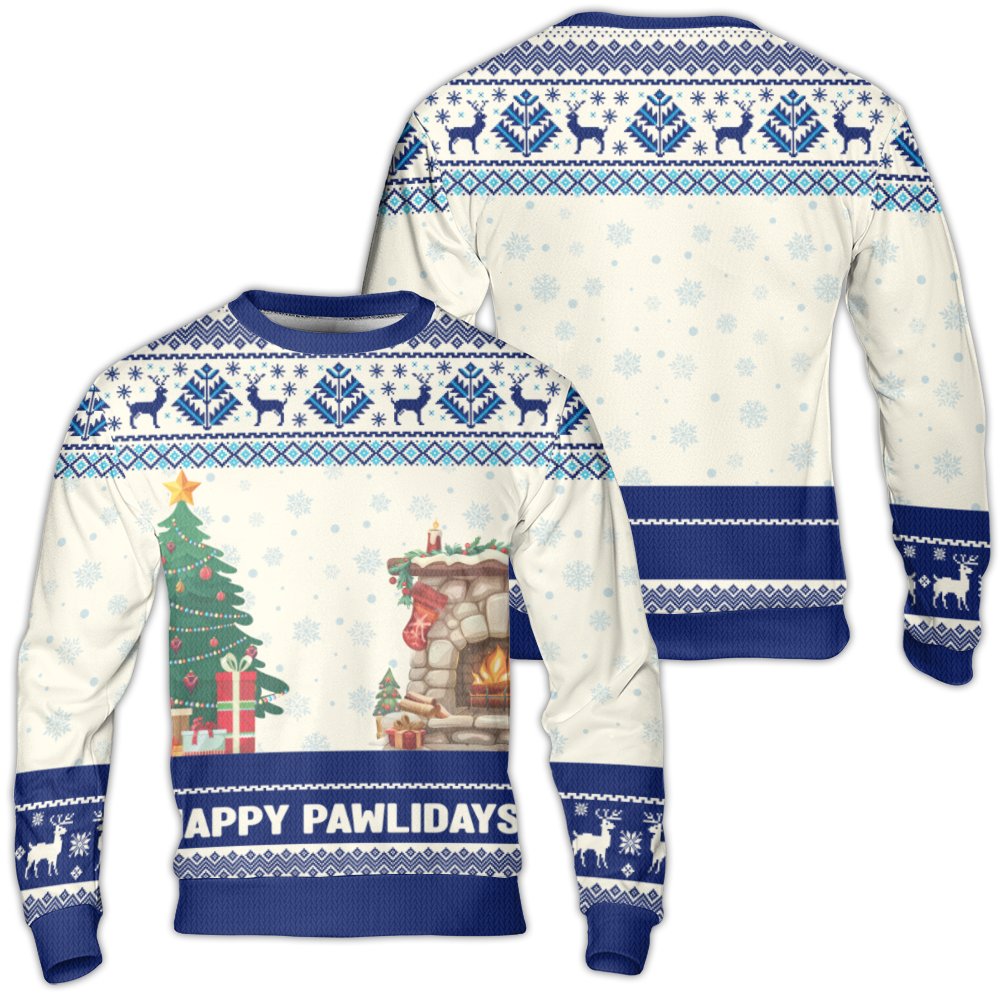 Festive Dog Reindeer Sweater, Happy Pawlidays Ugly Christmas Sweater, Comfy Fireplace Holiday Sweatshirt, Humorous Dog Lover 