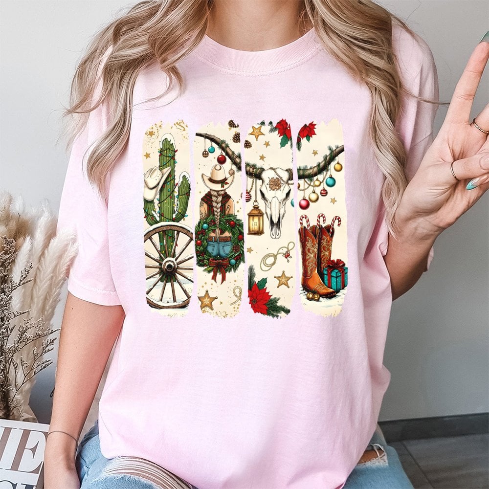Western Boots Christmas Shirt, Cowgirl Christmas T-Shirt, Festive Country Graphic Tee, Retro Xmas Tee, Western Christmas Pres