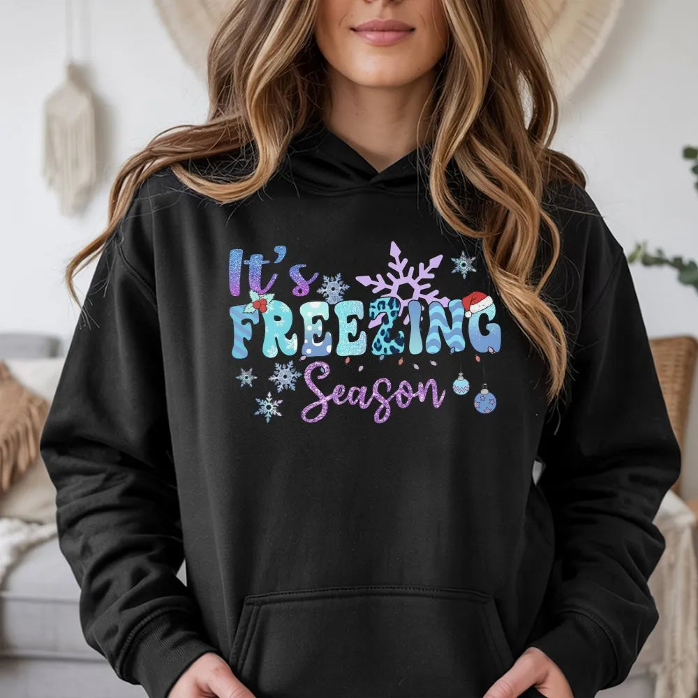 Snowflake Christmas Graphic Sweatshirt, Its Freezing Season Hoodie, Comfy Winter Holiday Pullover, Festive Family Season Hood