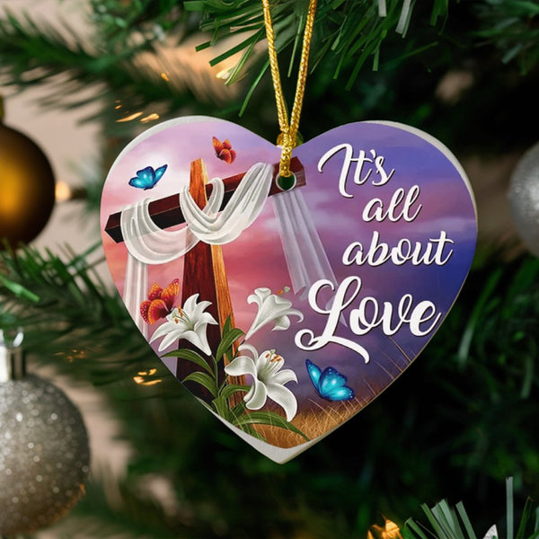 Religious Lilies Butterflies Ceramic Ornament, Christian Cross Heart Ornament, Faith Easter Tree Decor, Christmas Ornament Pr