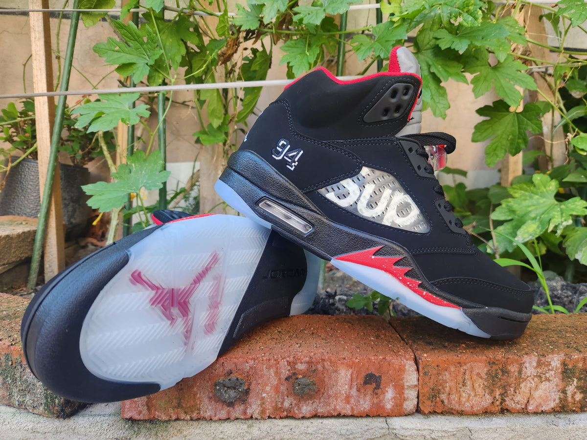 High Top Sneakers, Black Red Colorway, Lace Up Design, Casual Gift for Sneaker Fans