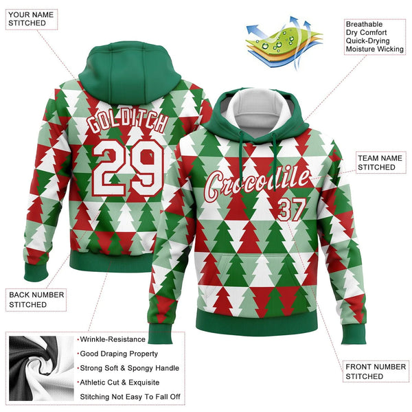 Personalized Name and Number Sweatshirt, Custom Christmas Tree Pullover Hoodie, 3D Holiday Sports Hoodie, Xmas Team Fan Prese