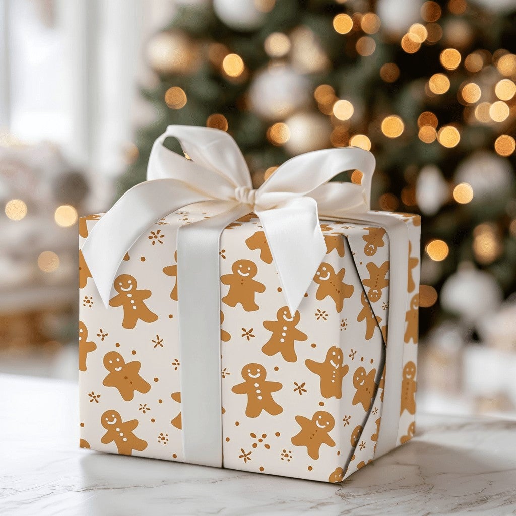 Holiday Cookie Pattern Gift Wrap Paper, Gingerbread Man Christmas Wrapping Paper, Adorable Winter Holiday Present Paper, Xmas