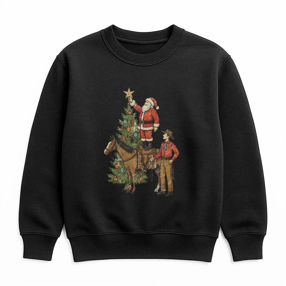 Christmas Horse Graphic Crewneck, Western Cowboy Santa Sweatshirt, Retro Country Holiday Sweater, Western Rodeo Pullover, Xma