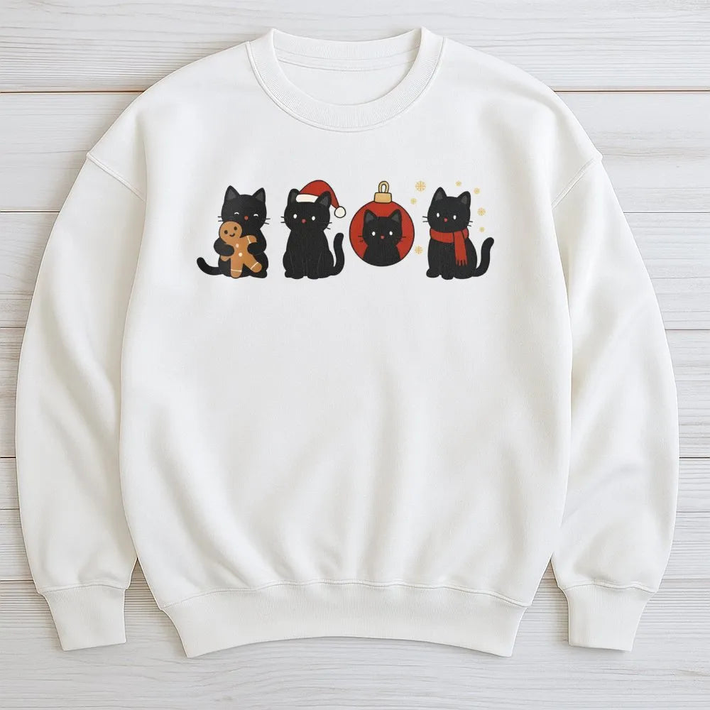 Adorable Cat Holiday Sweatshirt, Gingerbread Black Cat Christmas Sweatshirt, Kitten Xmas Crewneck, Winter Cat Sweater, Presen