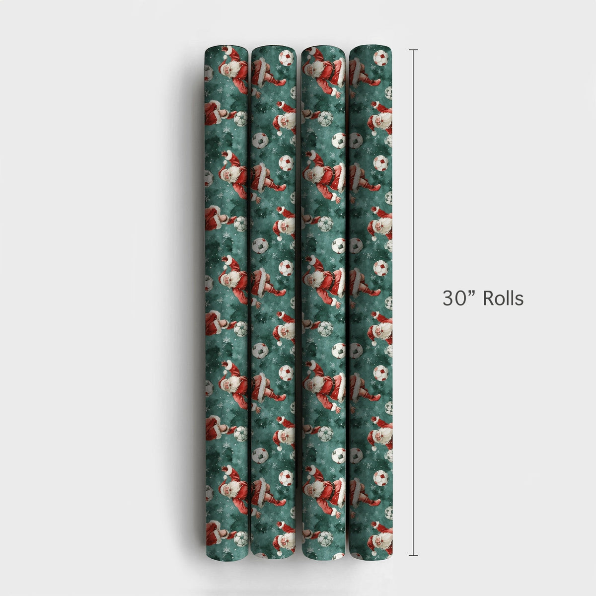 Sports Santa Holiday Gift Wrap Roll, Soccer Santa Christmas Wrapping Paper, Football Player Present Paper, Athletic Kid Gift 