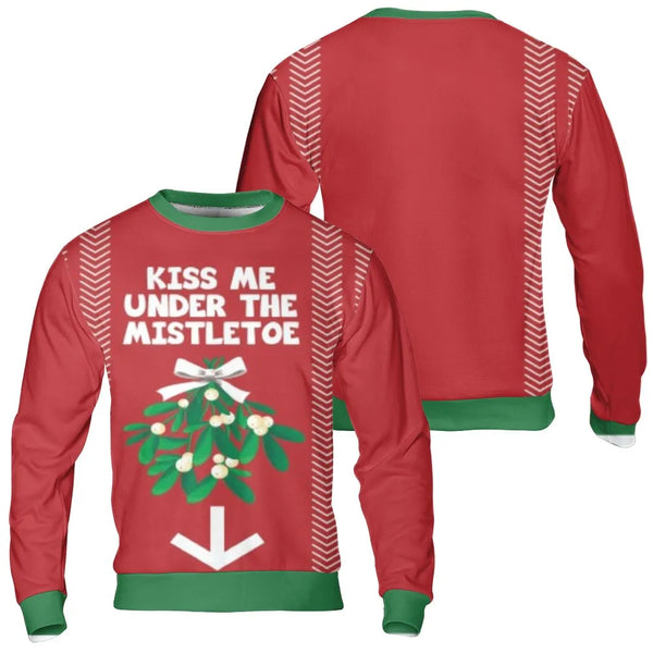 Humorous Romantic Christmas Sweatshirt, Kiss Me Under the Mistletoe Sweatshirt, Ugly Holiday Party Sweatshirt, Festive Graphi
